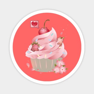 Kawaii pink cupcake with cat fruits Magnet